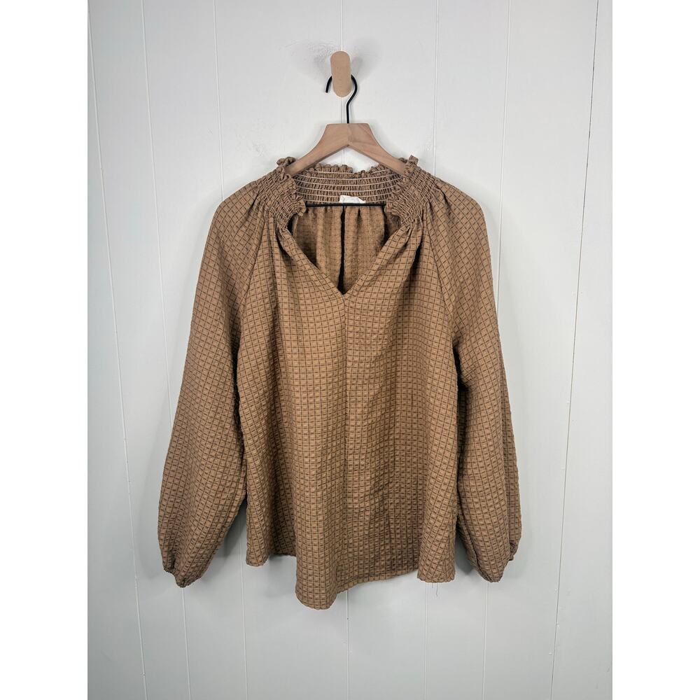 🧺 5 for $25 Sale Bucketlist Tan Oversized Balloon Sleeve Peasant Top Small